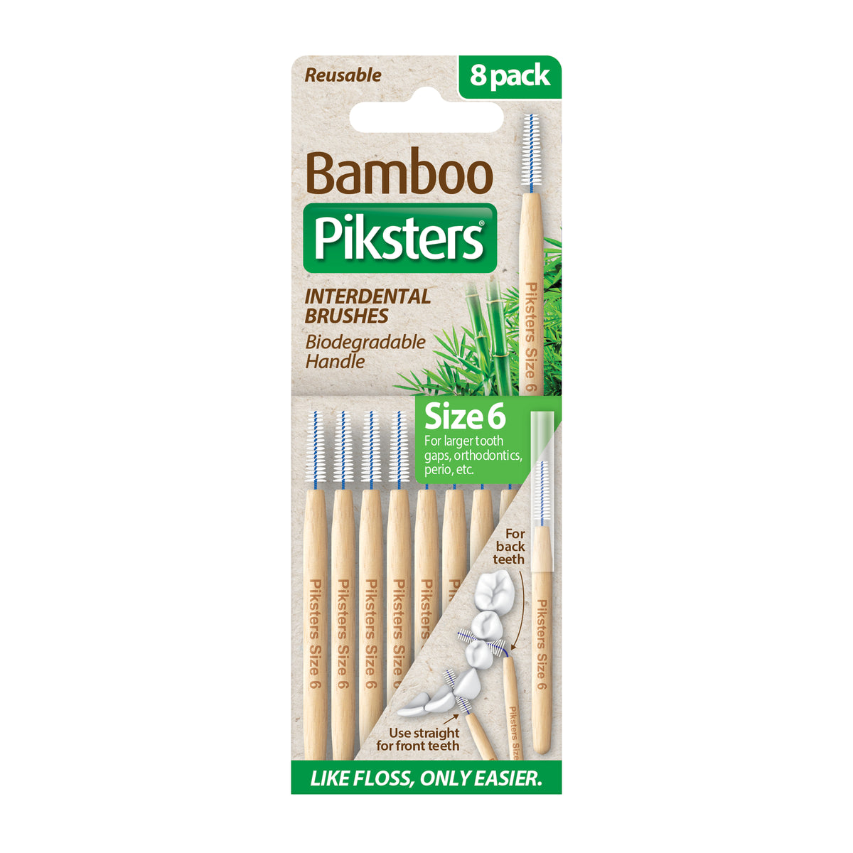 Piksters Bamboo Toothpicks Size 6 Green 8 Pack