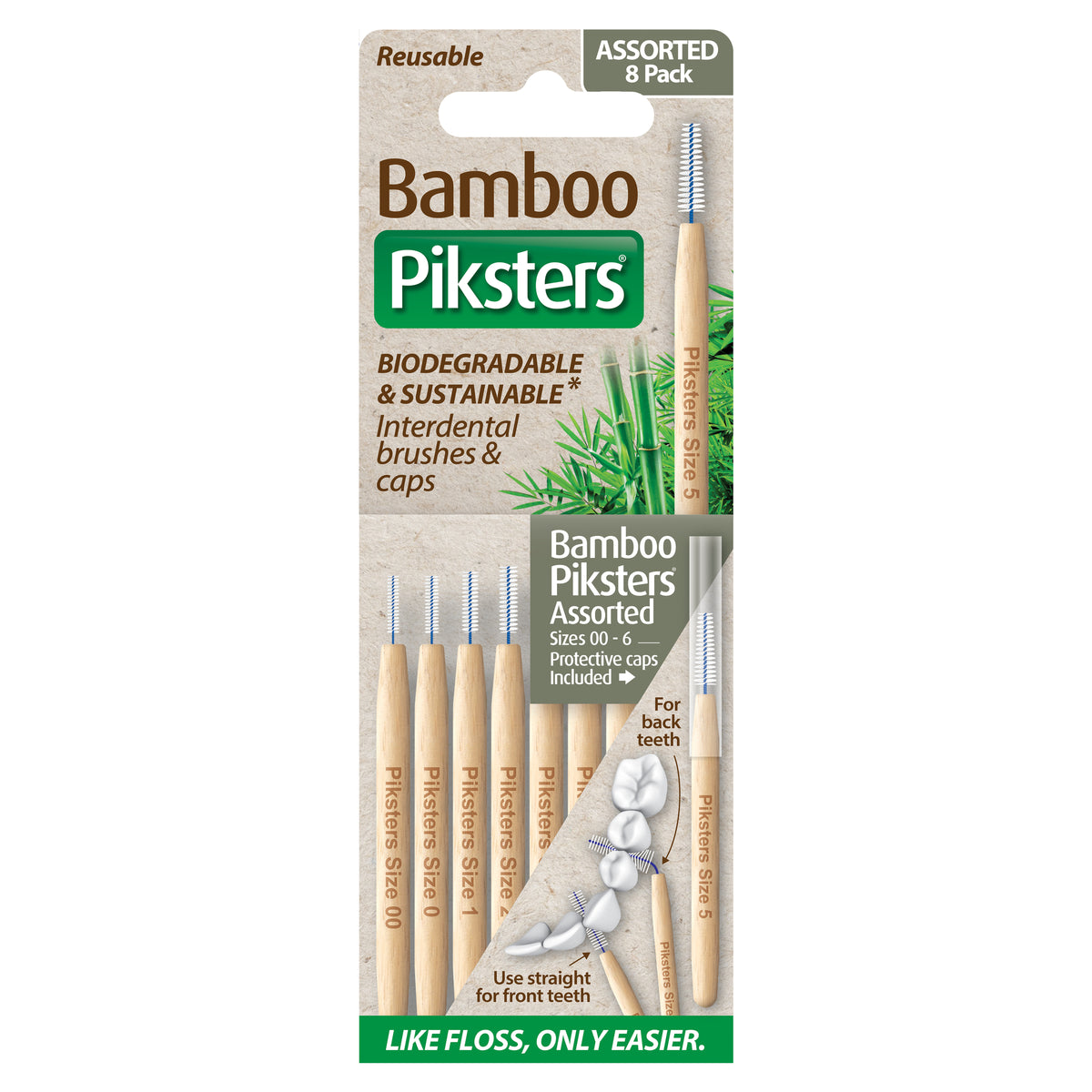 Piksters Bamboo Interdental Brushes Assorted Sizes 8pk
