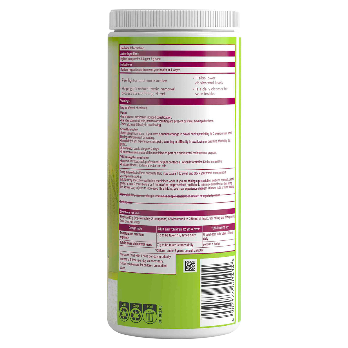 Metamucil Multi-Health Fibre with 100% Psyllium Natural Psyllium Natural Granular 72D