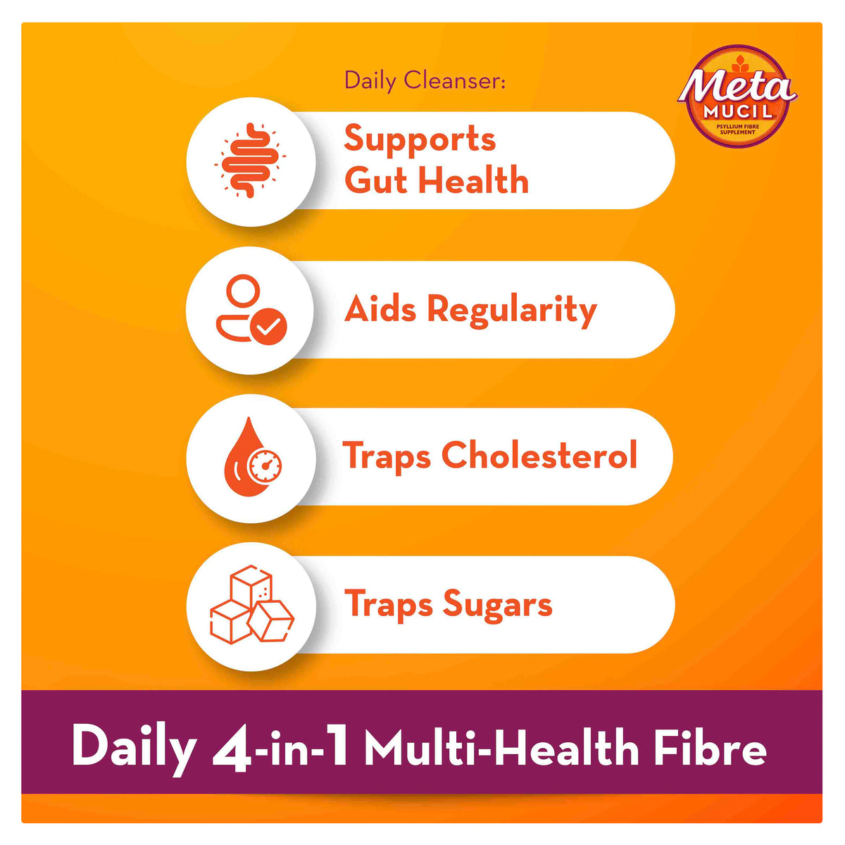 Metamucil Multi-Health Fibre with 100% Psyllium Natural Psyllium Natural Granular 72D