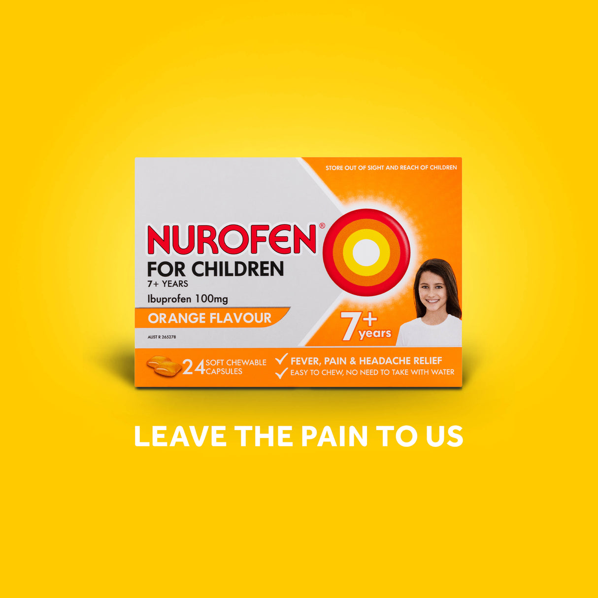Nurofen for Children Pain and Fever Relief Chewable Capsules 100 mg Ibuprofen Orange 12 Pack