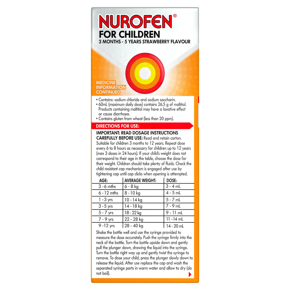 Nurofen for Children Pain and Fever Relief 100 mg/5 mL Ibuprofen Strawberry 100 mL