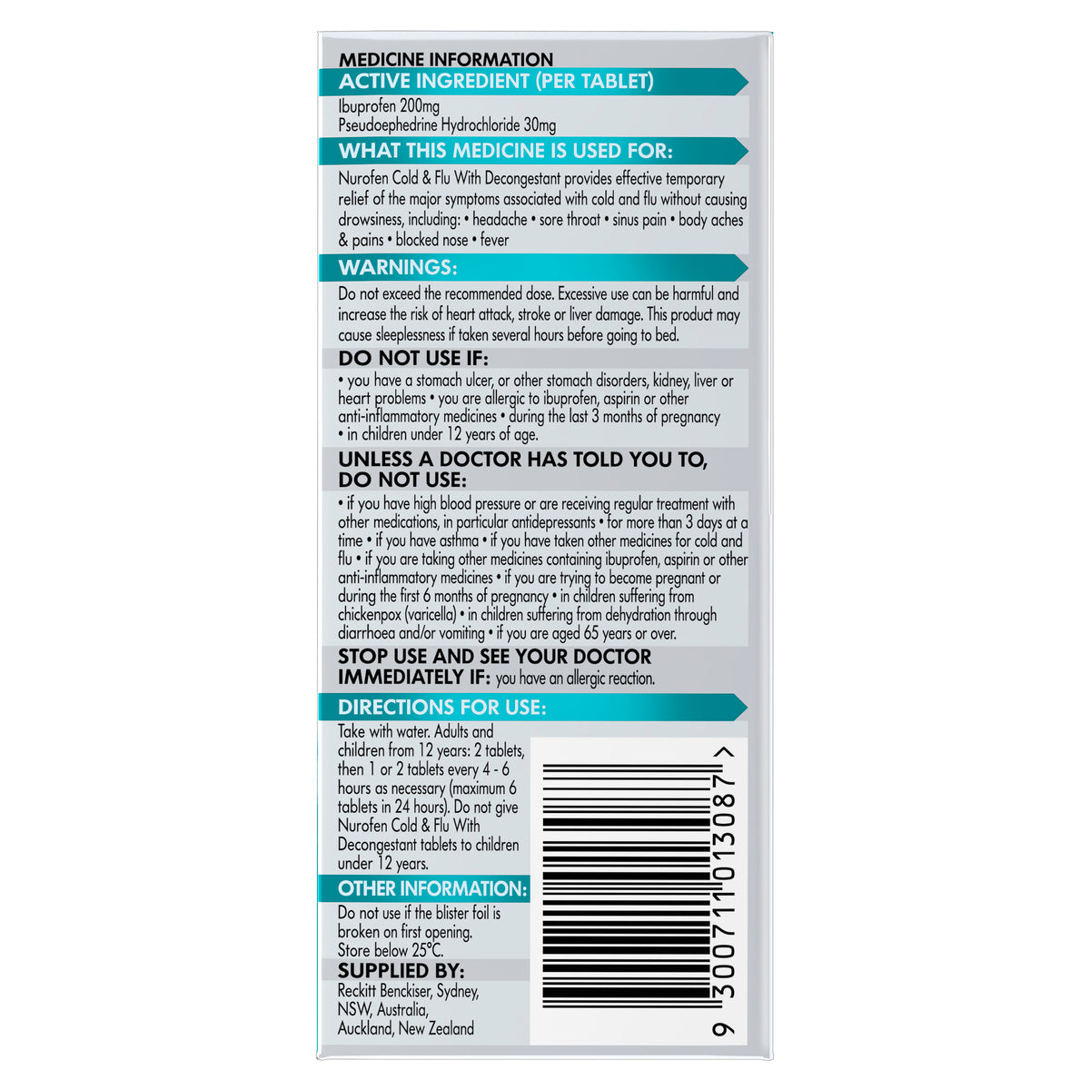 NUROFEN C&F wDecon (IBP&PSE) Tab 24s
