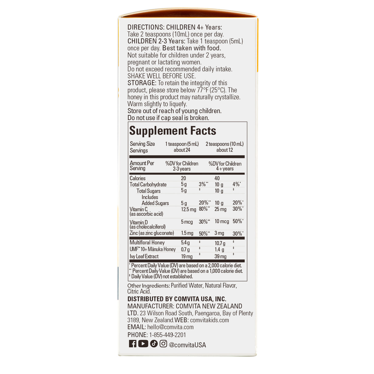 Comvita Kids Honey Day-Time Soothing Syrup 4fl oz 118ml