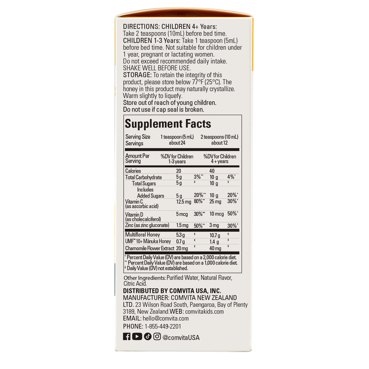Comvita Kids Honey Night-Time Soothing Syrup 4fl oz 118ml