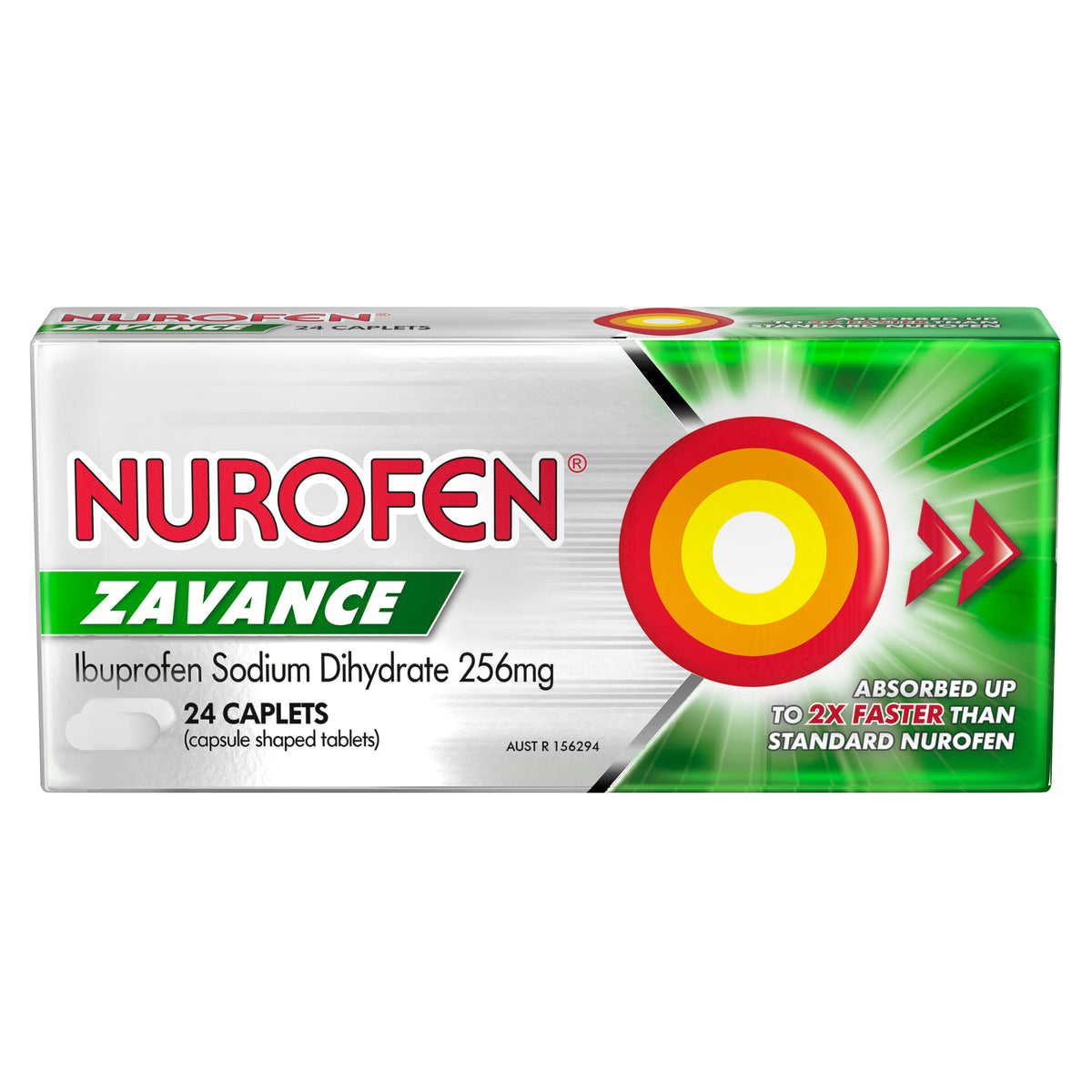 Nurofen Zavance Fast Pain Relief Caplets 256mg Ibuprofen 24 pack