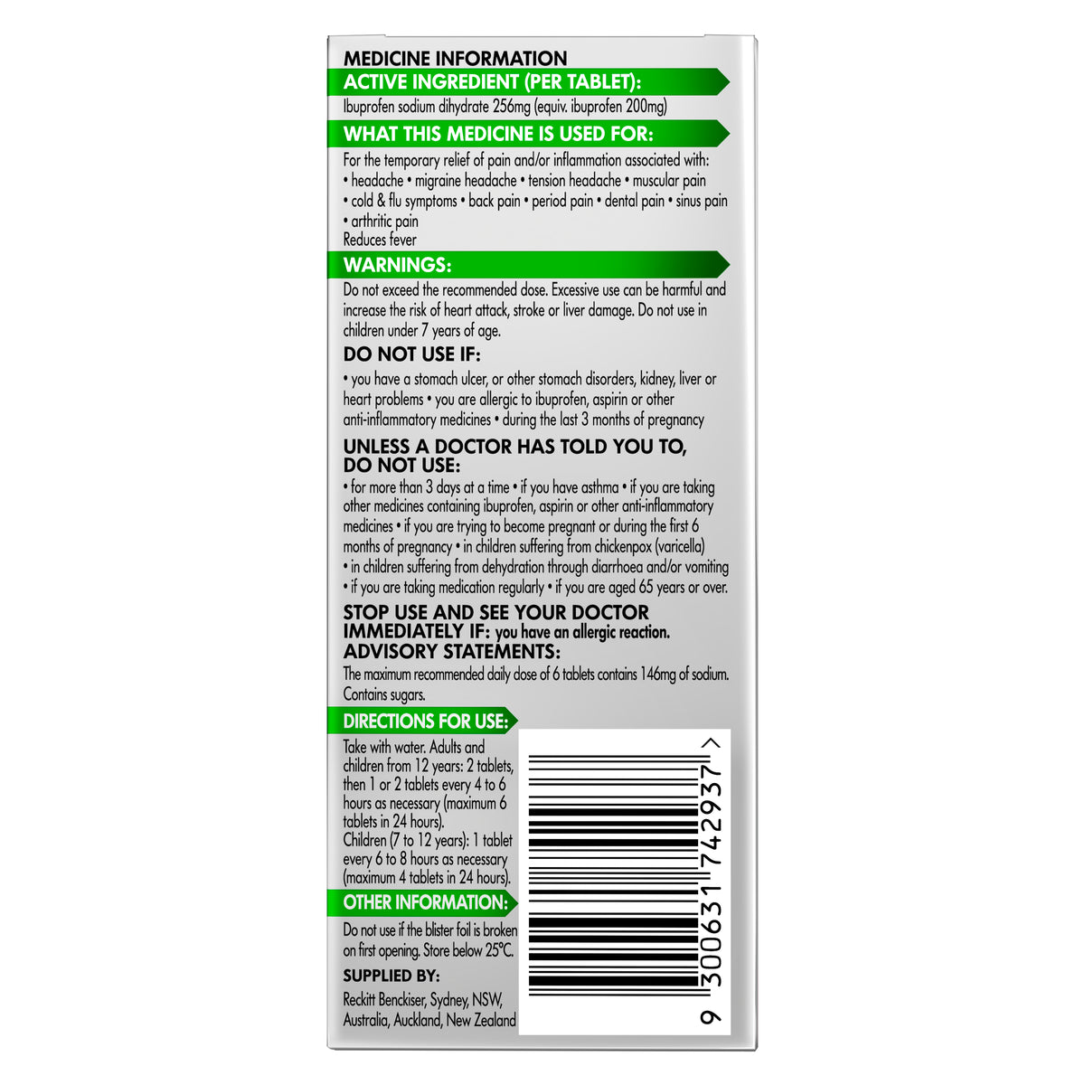Nurofen Zavance Fast Pain Relief Tablets 256mg Ibuprofen 48 Value Pack