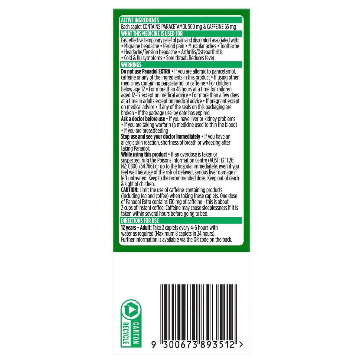PANADOL Extra Caplets 48s limit 2