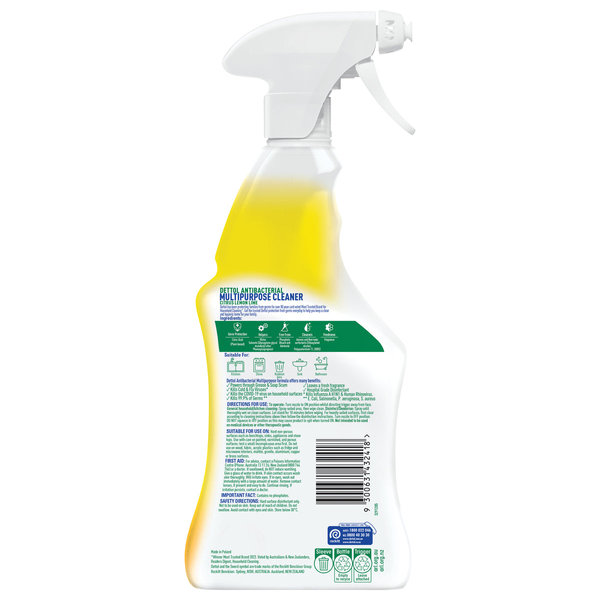 Dettol Antibacterial Multipurpose Cleaner Surface Spray Disinfectant Citrus Lemon Lime 750mL