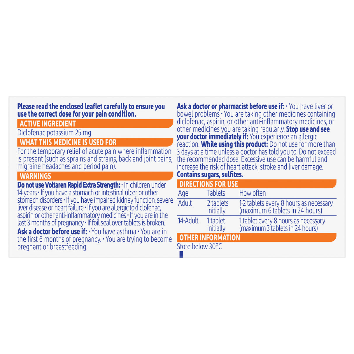 Voltaren Rapid Strong Muscle Pain Relief Tablets 25mg 30 Tablets