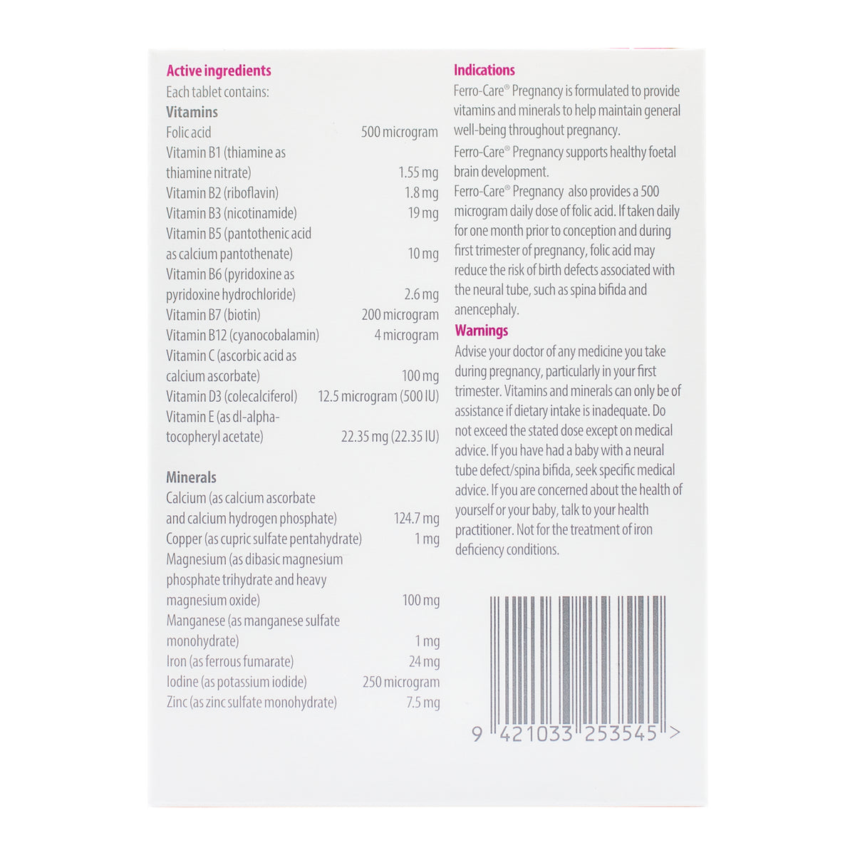 Ferro-Care Pregnancy Multivitamin Tablets, 30's