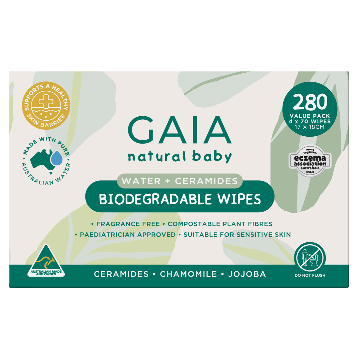 GAIA Natural Baby Water + Ceramides Biodegradable Wipes 280pk