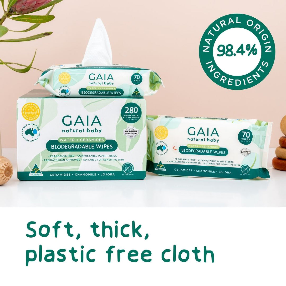 GAIA Natural Baby Water + Ceramides Biodegradable Wipes 280pk