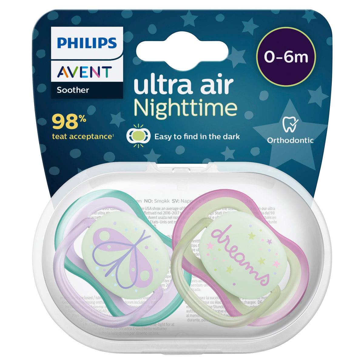 Philips Avent Soother Ultra Air Night 0-6m 2pk
