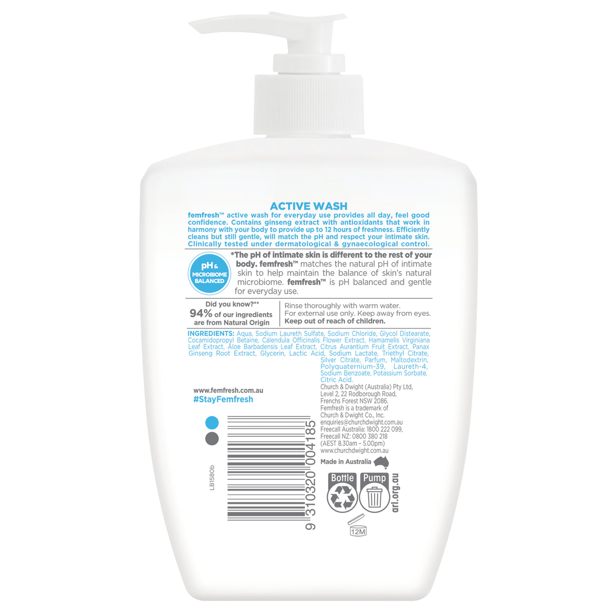 Femfresh Deodorising Active Wash 600ml
