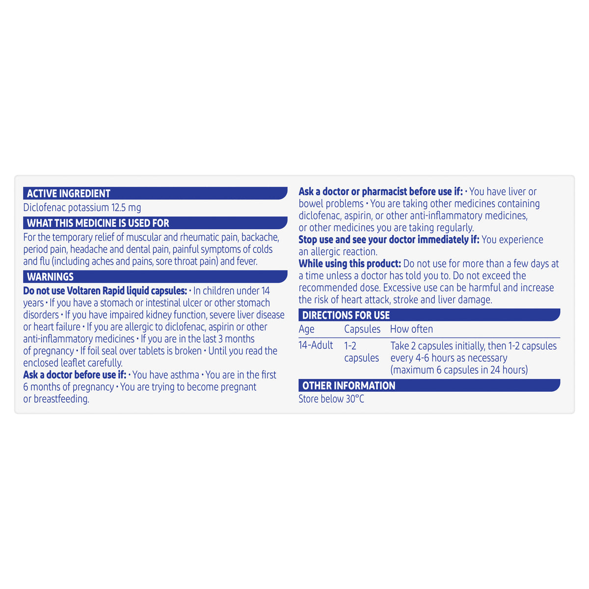 Voltaren Rapid Pain Relief 12.5 mg Liquid Capsules 20s