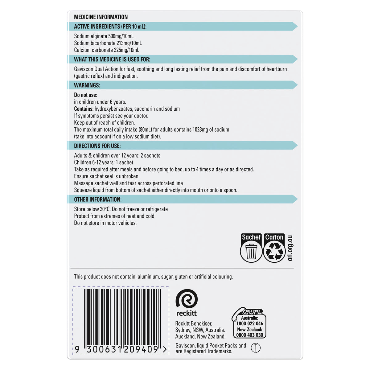 GAVISCON DA Liq P/Mint Sach 10ml 24s