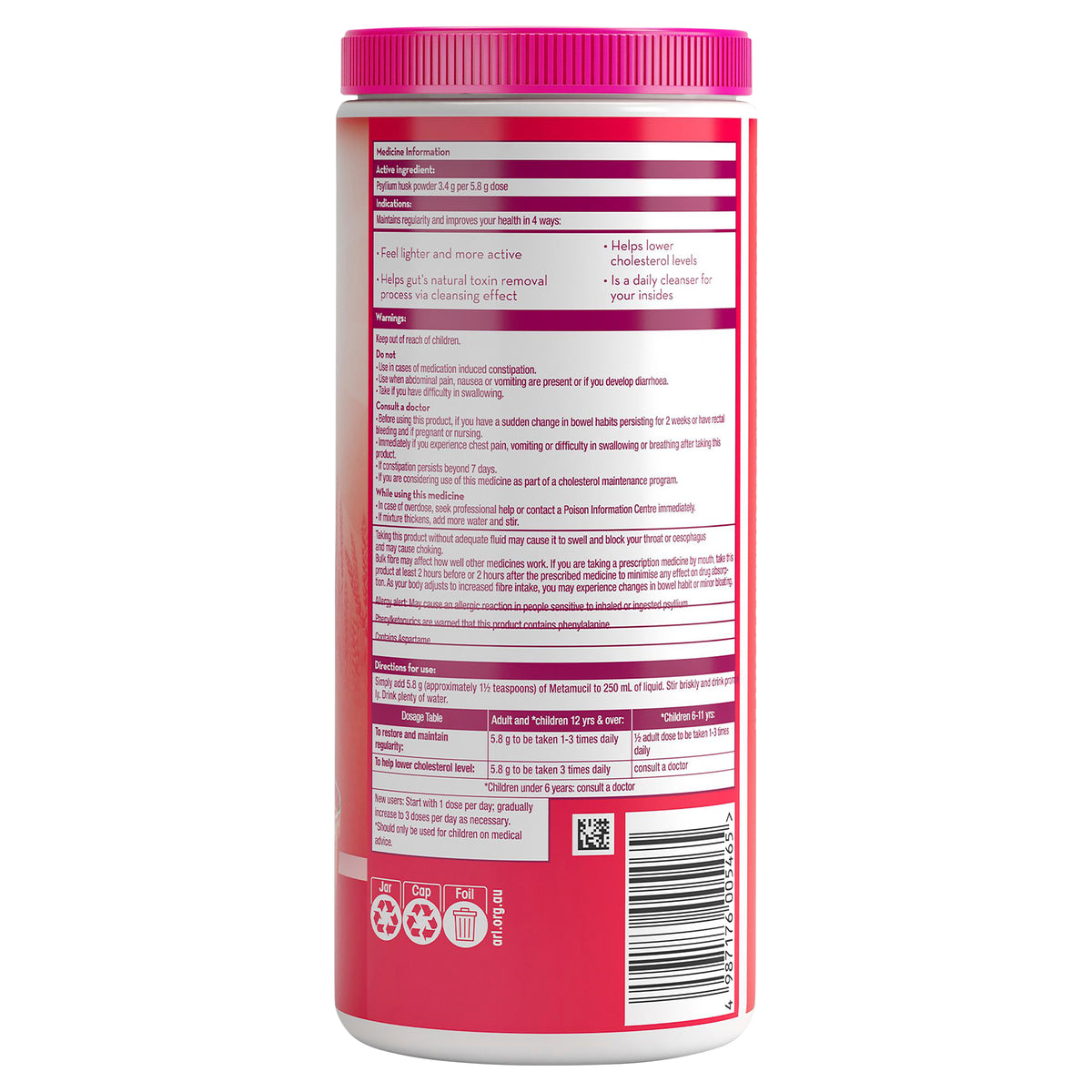 Metamucil Multi-Health Fibre with 100% Psyllium Natural Psyllium Wild Berry Smooth 72D