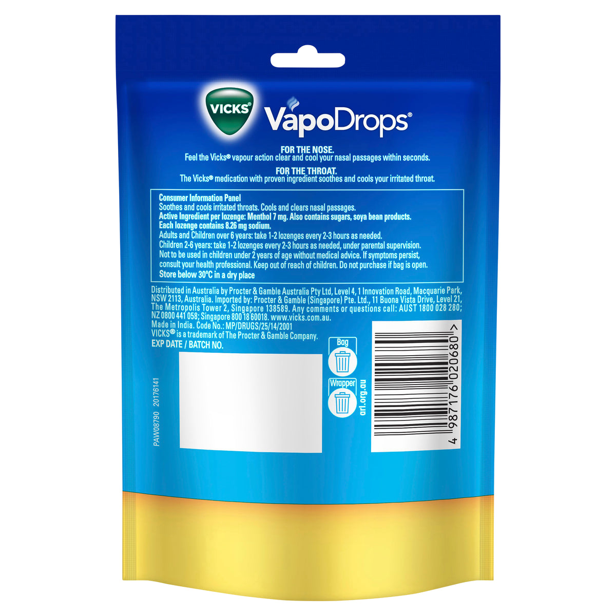 VICKS Vapodrops Butter Menthol 42pk