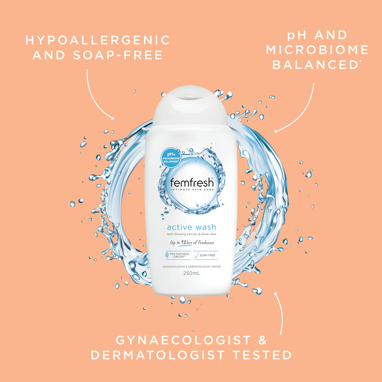Femfresh Deodorising Active Wash with Ginseng Extract & Silver Ions 250ml