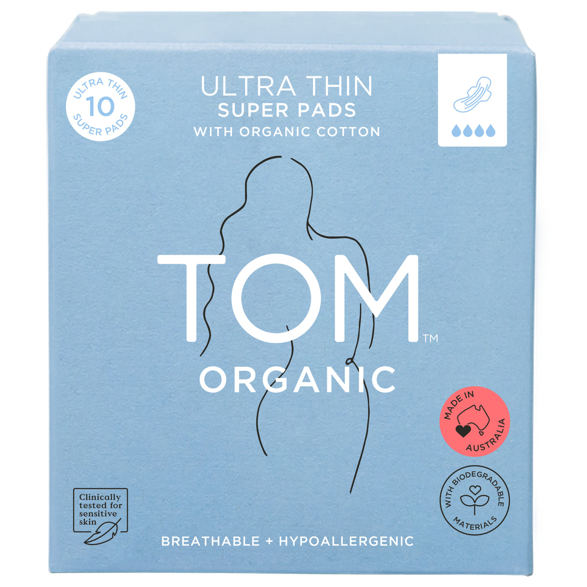 TOM Organic Ultra Thin Super Pads with Wings 10 Pack