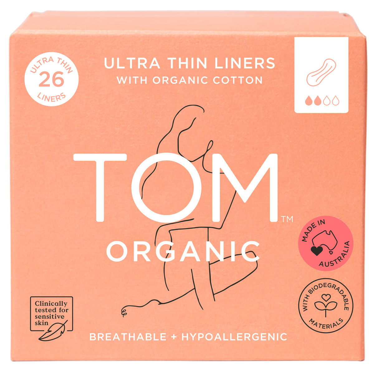 TOM Organic Ultra Thin Liners with Organic Cotton 26 Pack