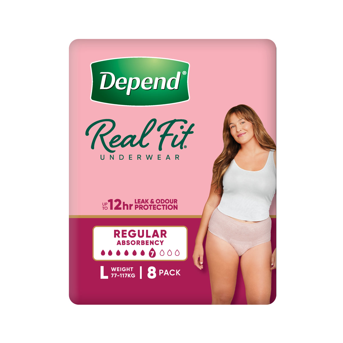 Depend Real Fit Incontinence Underwear Regular Women Large 8 Pack