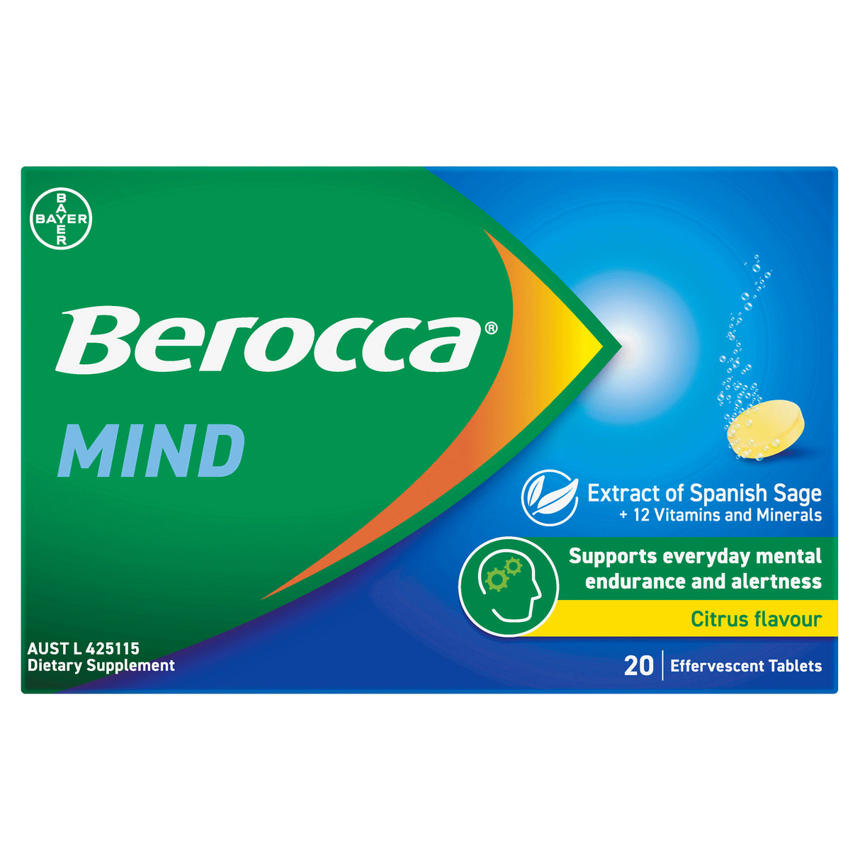 Berocca Mind With Sage Citrus Effervescent Tablets 20s
