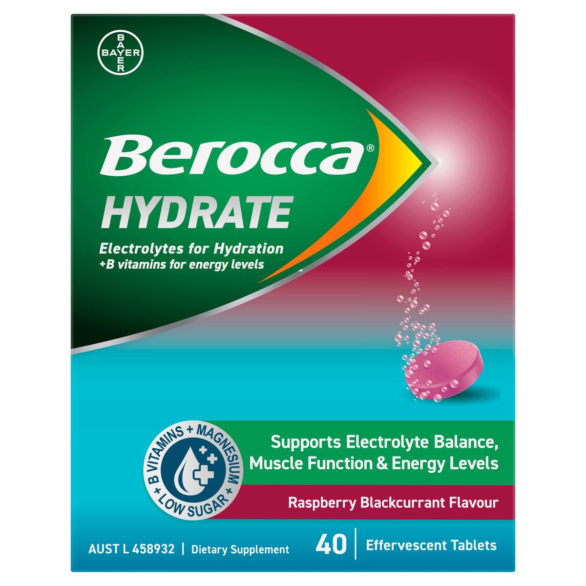 Berocca Hydrate Black Currant Effervescent Tablets 40s