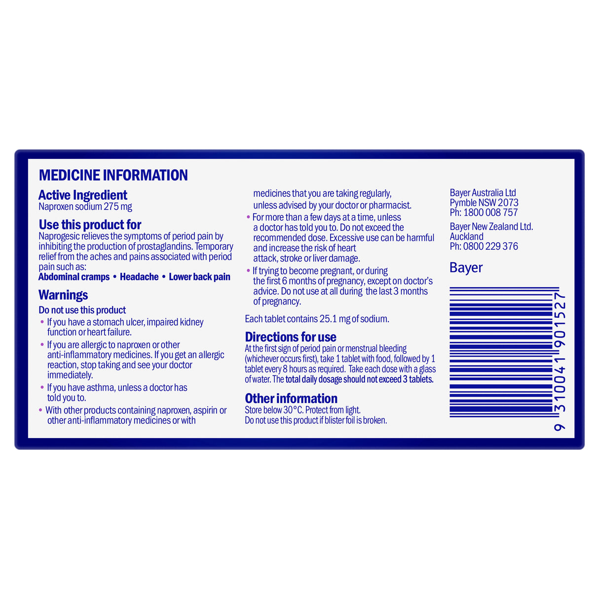 NAPROGESIC Tabs 275mg 24s