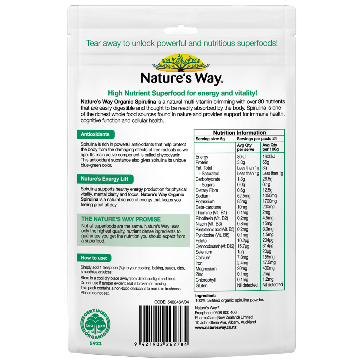 Nature's Way Super Foods Spirulina Powder 120g