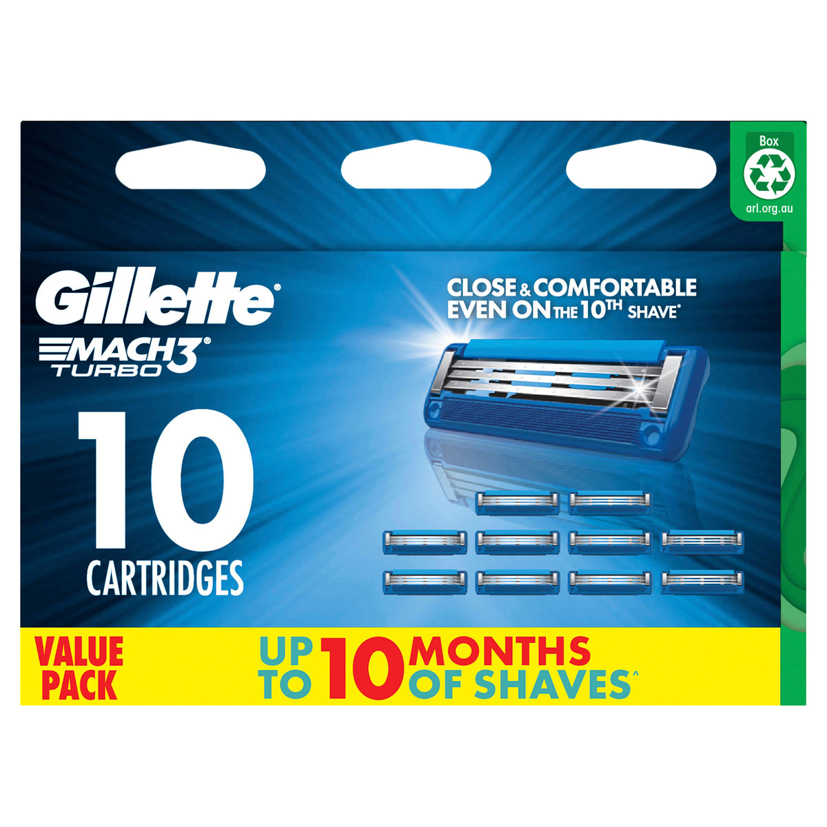 GILLETTE Mach3 Turbo 3D Cartridges 10pk
