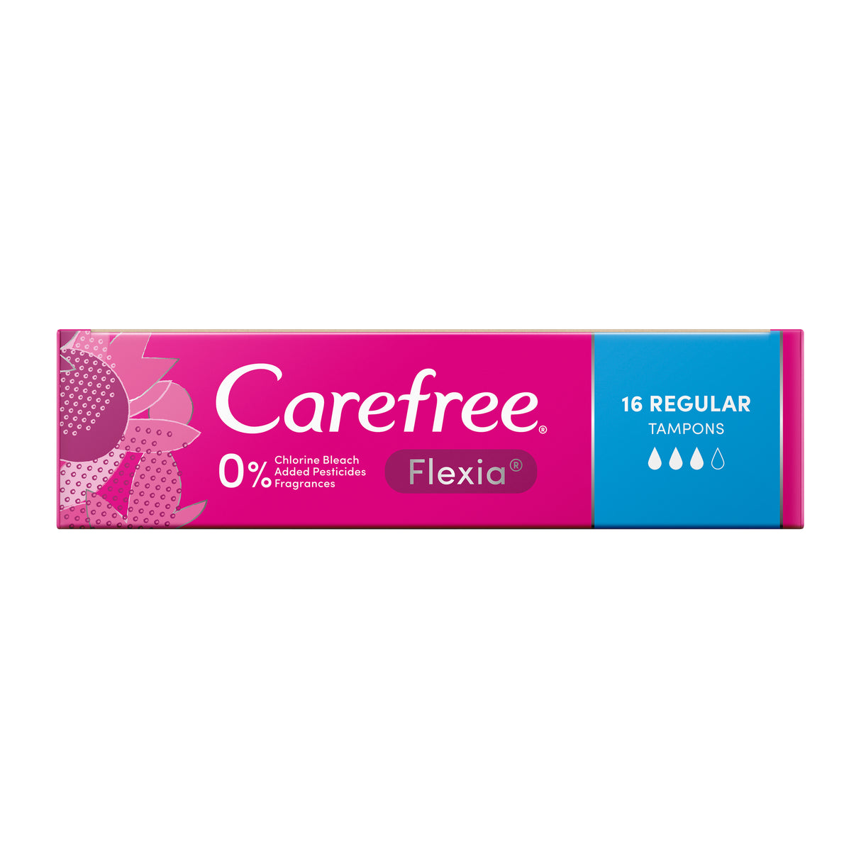 Carefree Flexia Fragrance Free Regular Tampons With Wings 16 Pack