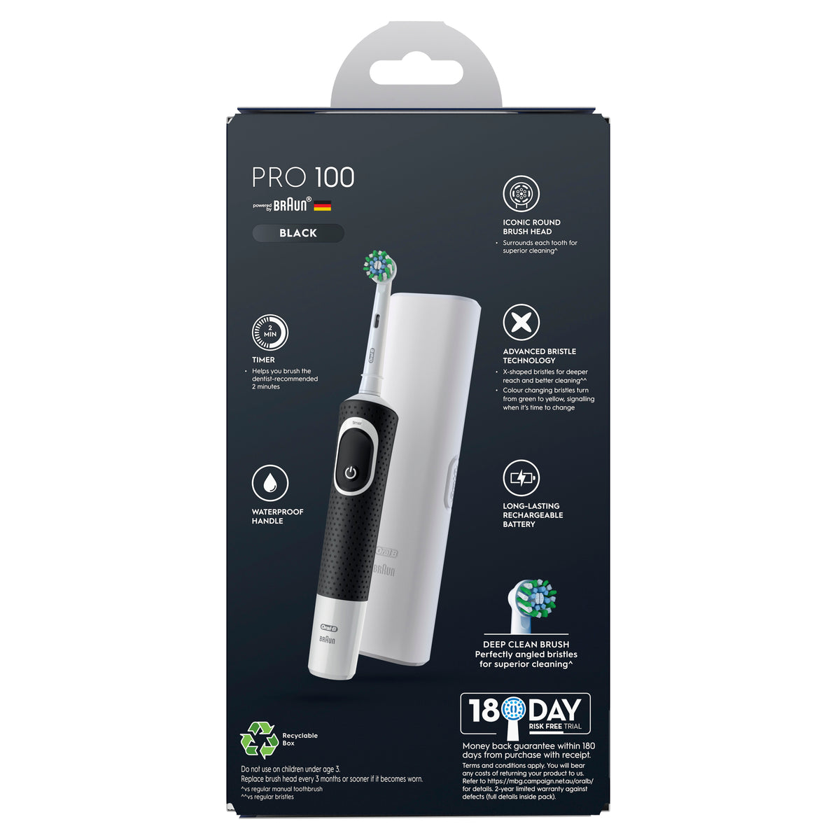 Oral-B Pro 100 Black Cross Action Electric Toothbrush with charger