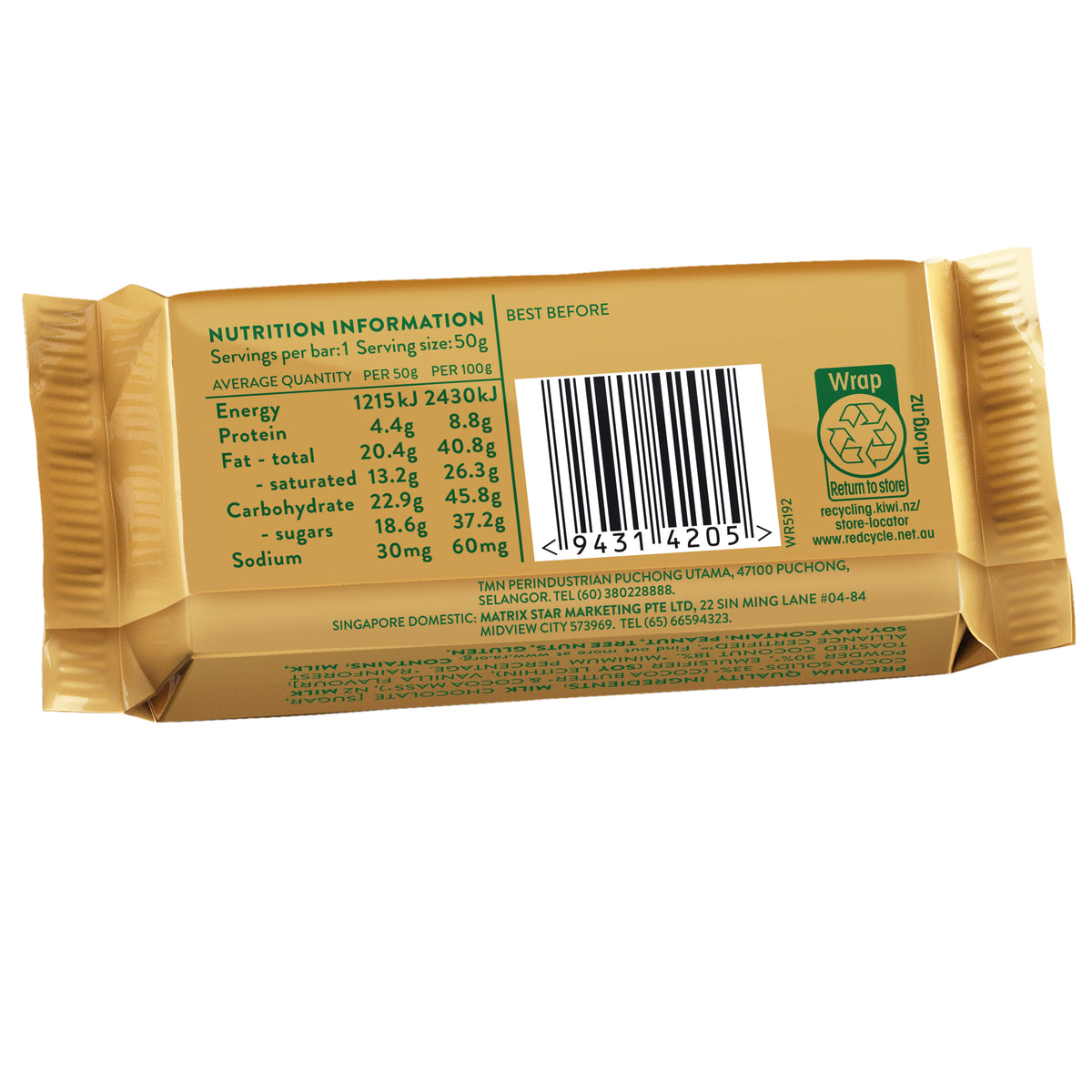 Whittaker's Slab 33% Coconut Milk Chocolate 50g