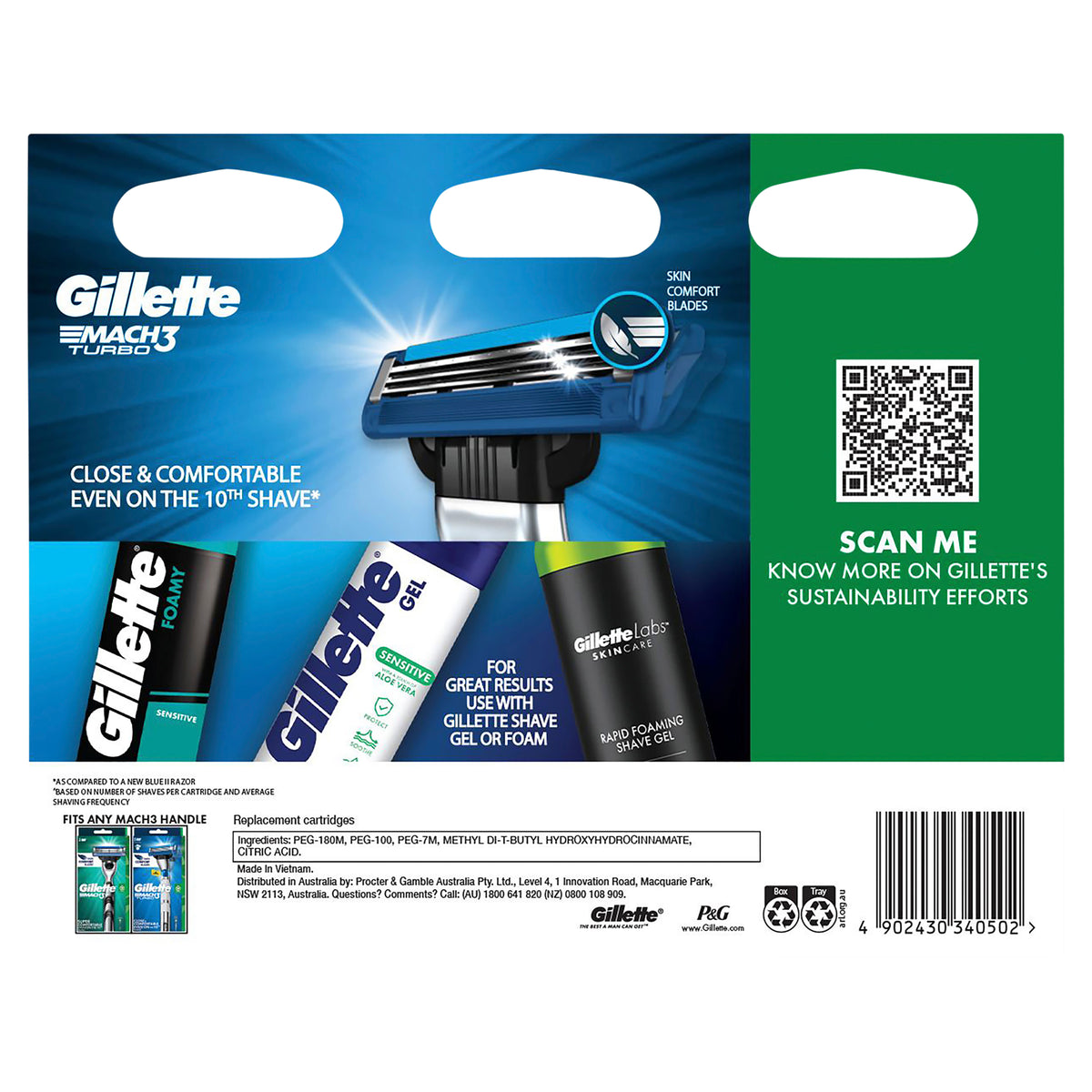 GILLETTE Mach3 Turbo 3D Cartridges 10pk