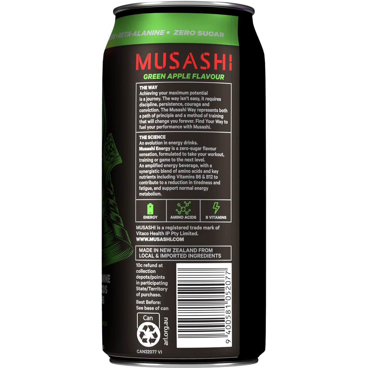 Musashi Energy Drink Green Apple 500ml