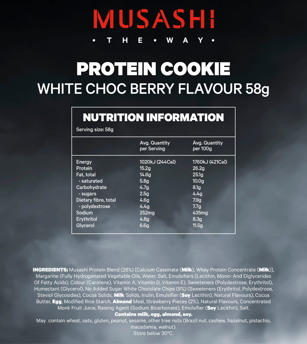 Musashi Protein Cookies White Choc Raspberry 58g
