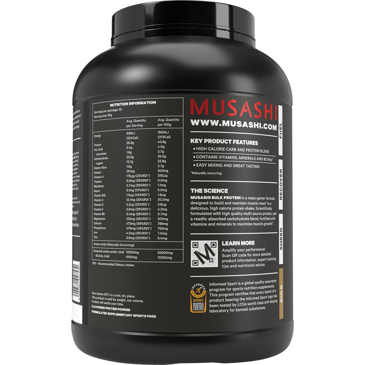 Musashi Bulk Protein Choc Milkshake 2kg