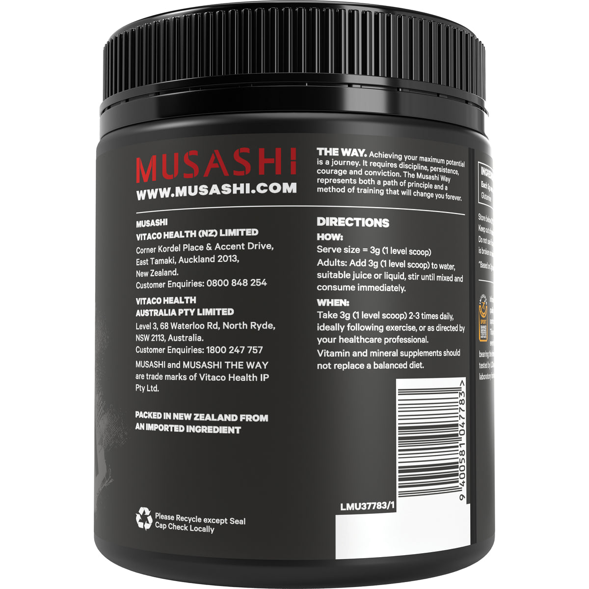 Musashi Glutamine Unflavoured 350g
