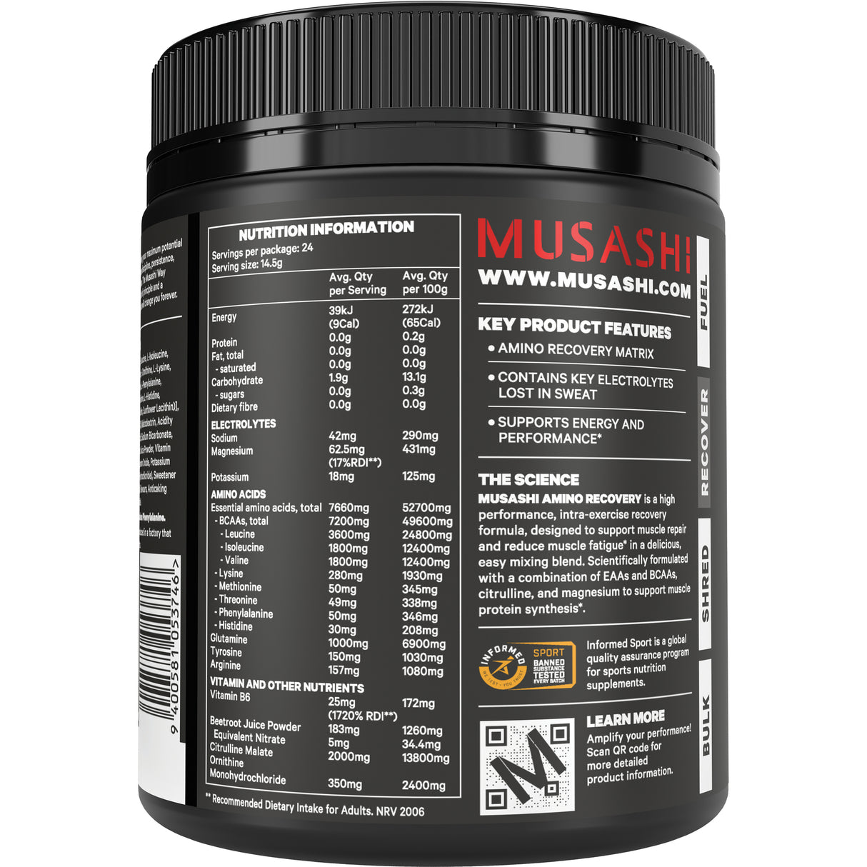 MUSASHI Amino Recovery Watermelon 350g