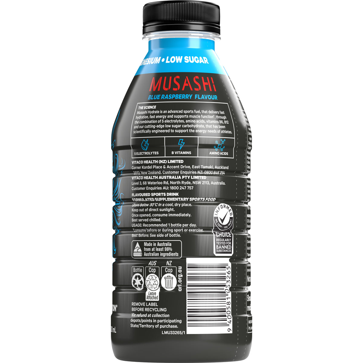 Musashi Hydrate Blue Raspberry 600ml