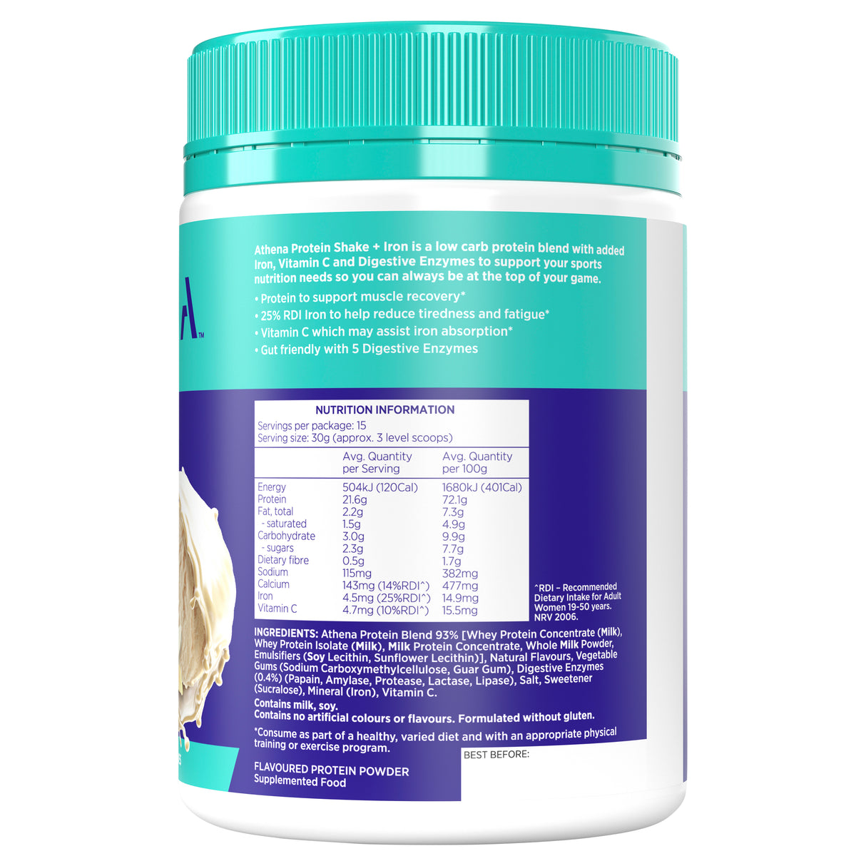 Athena Protein Shake + Iron Vanilla 450g powder