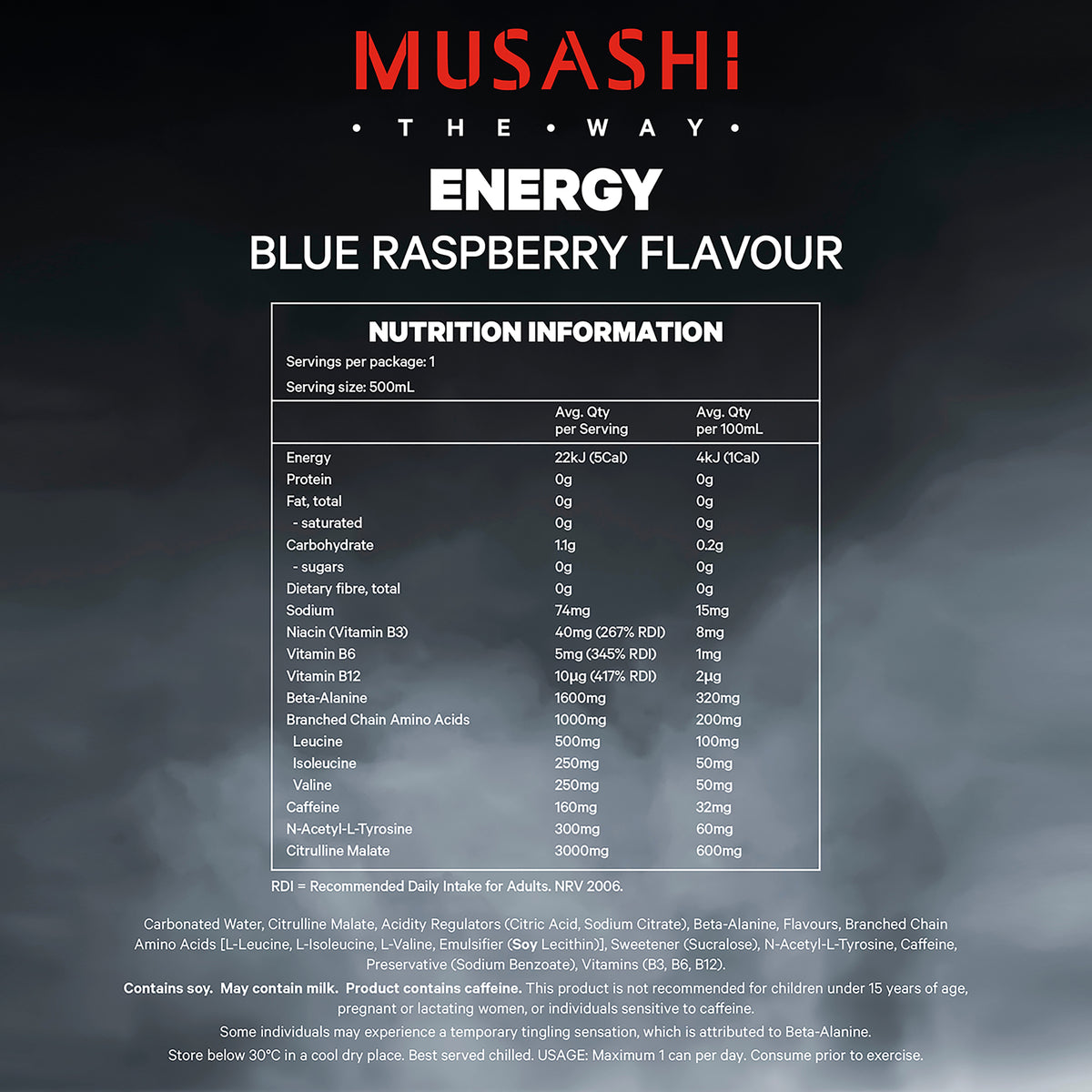 Musashi Energy Drink Blue Raspberry 500ml