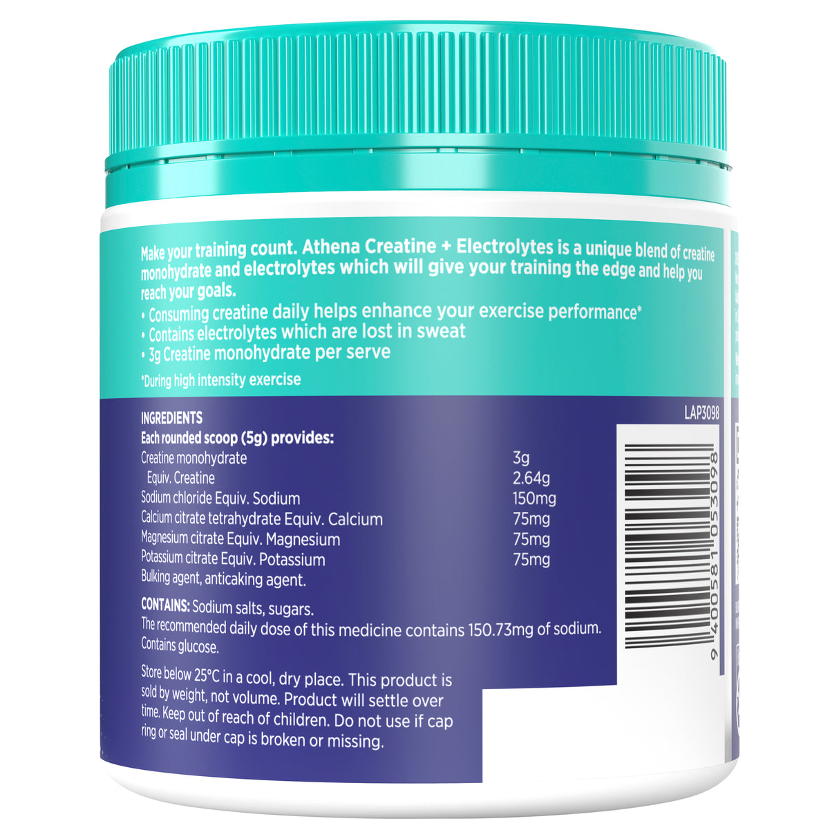 Athena Creatine + Electrolytes Unflavoured 270g powder