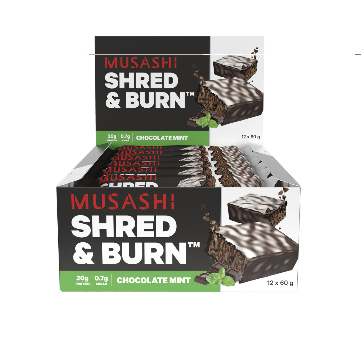 MUSASHI Shred&Burn Protien Bar Choc Mint 60g