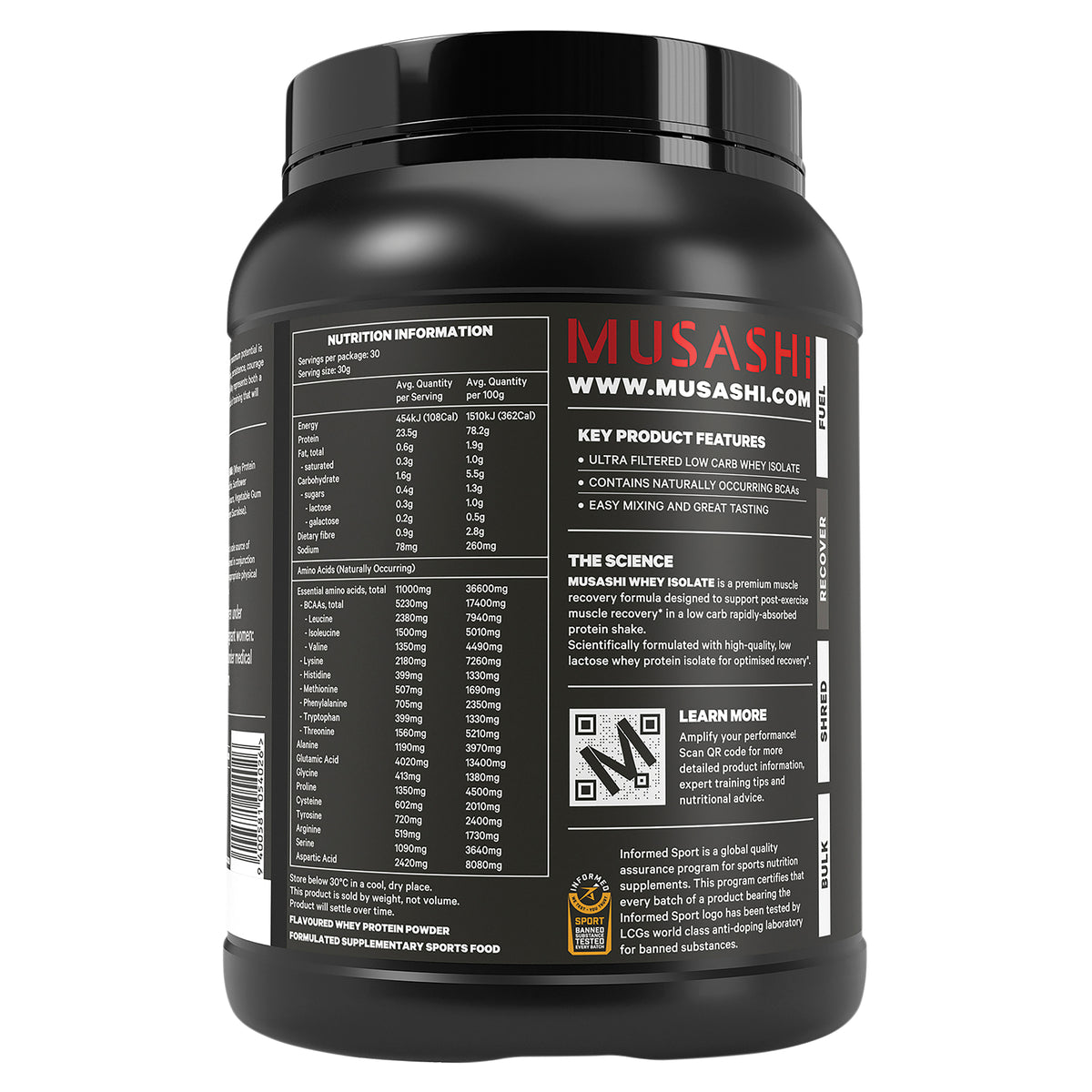 Musashi Whey Protein Isolate Chocolate 900g