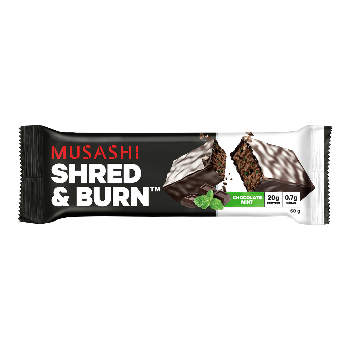 MUSASHI Shred&Burn Protien Bar Choc Mint 60g