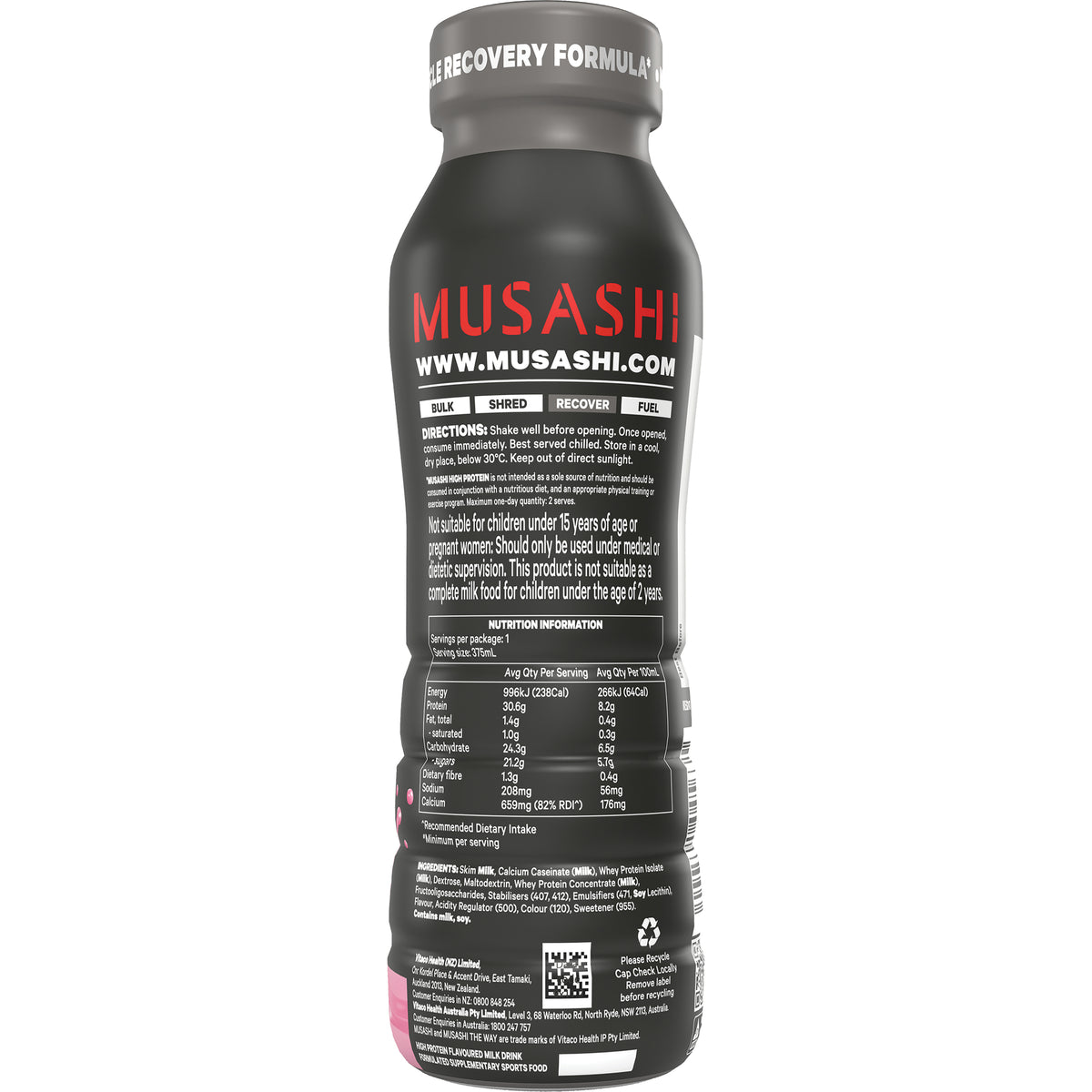 Musashi High Protein Shake Strawberry Milkshake 375mL
