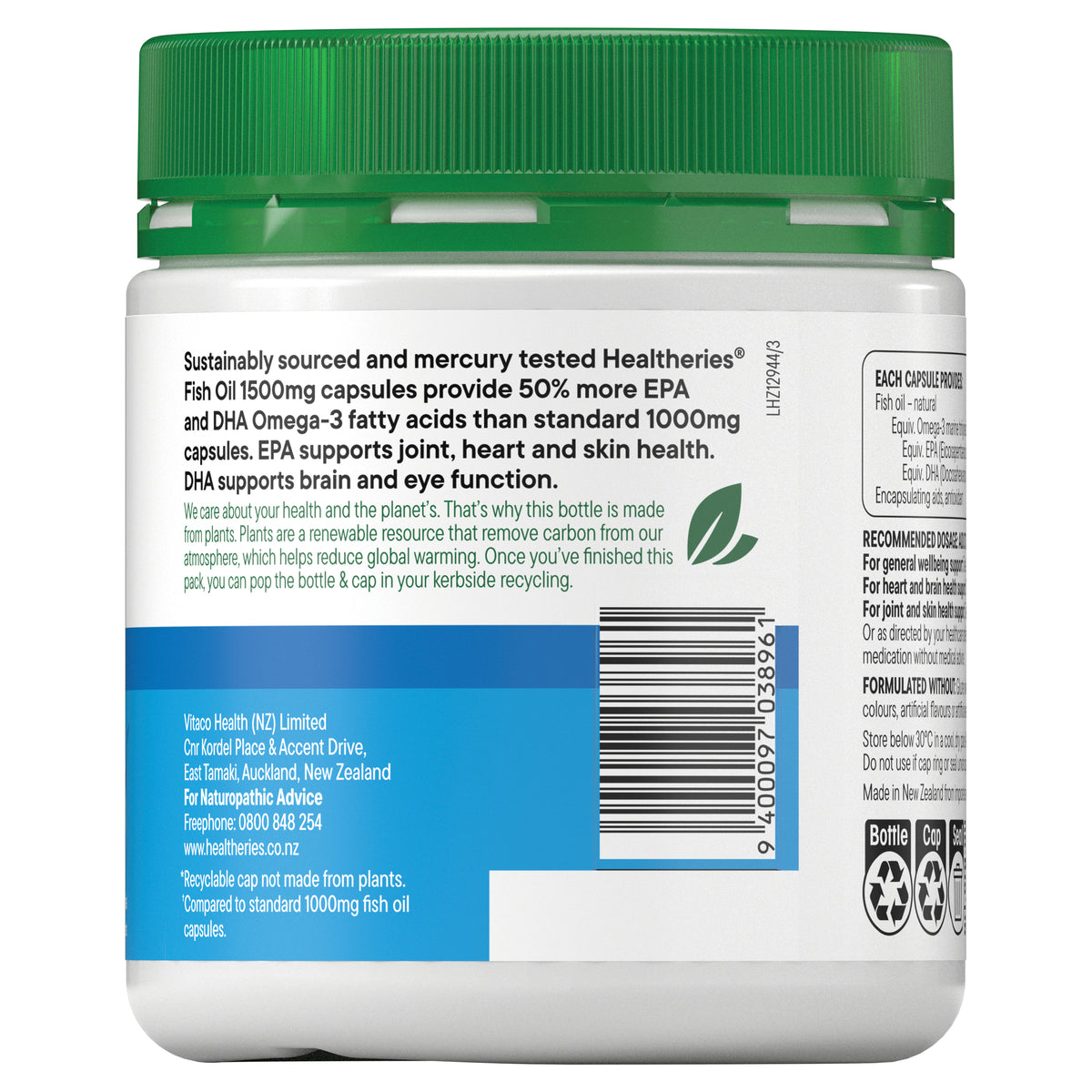 Healtheries Fish Oil 1500mg w Omega 3 150 Capsules